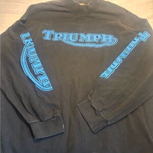 Vintage Red Kap Triumph Black Long Sleeve Shirt with Blue Chest and Sleeve Logo